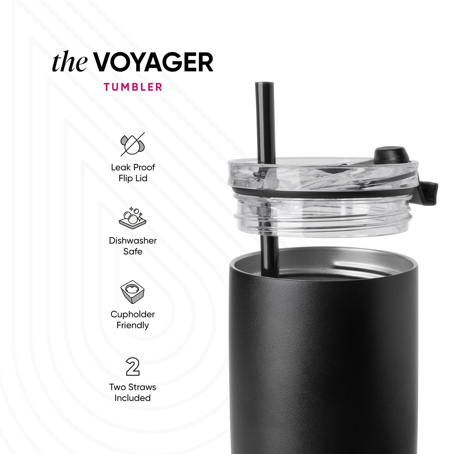 Voyager Tumbler with Clear Flip Lid & Straw